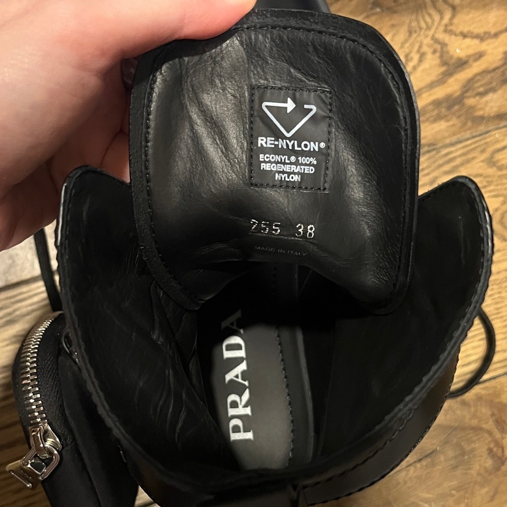 Prada Monilith Black Leather Combat Boots - Picture 7 of 11
